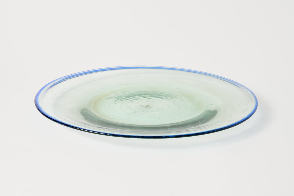Glass Platter with Blue Rim