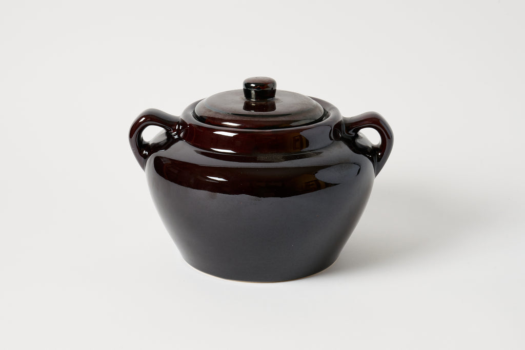 Brown Lidded Jar with Handle